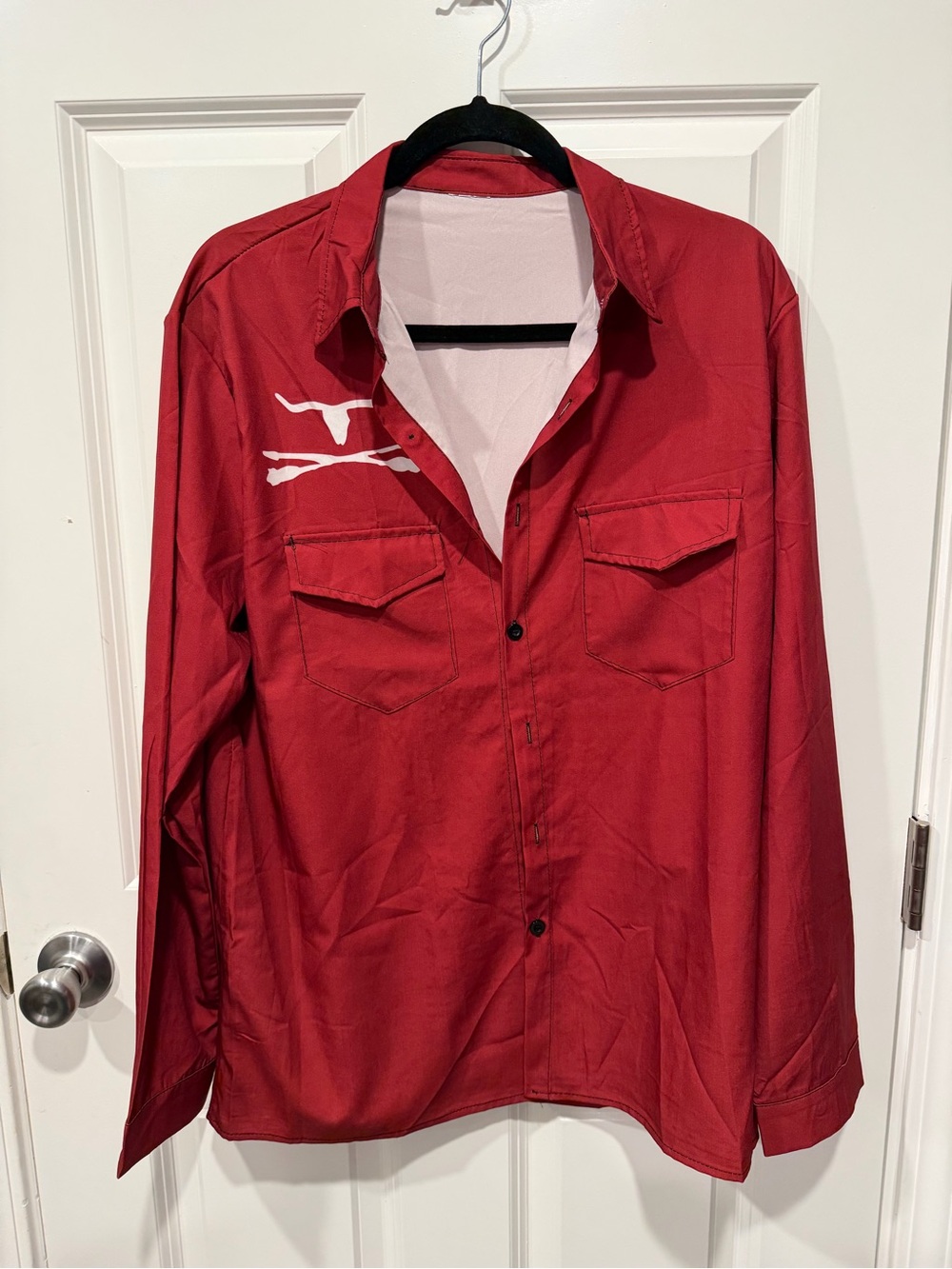 Men's Red Lightweight Button-Down Shirt Jacket with Chest Pockets